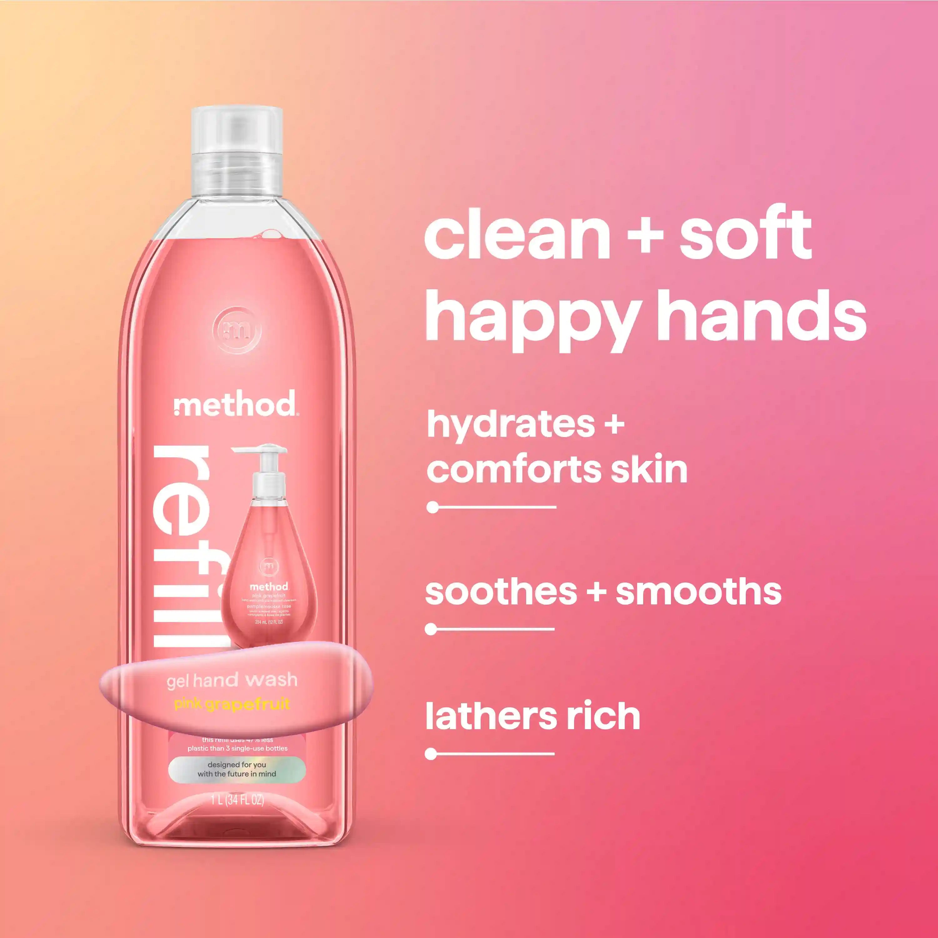 gel hand wash refill - pink grapefruit, 34 fl oz 1