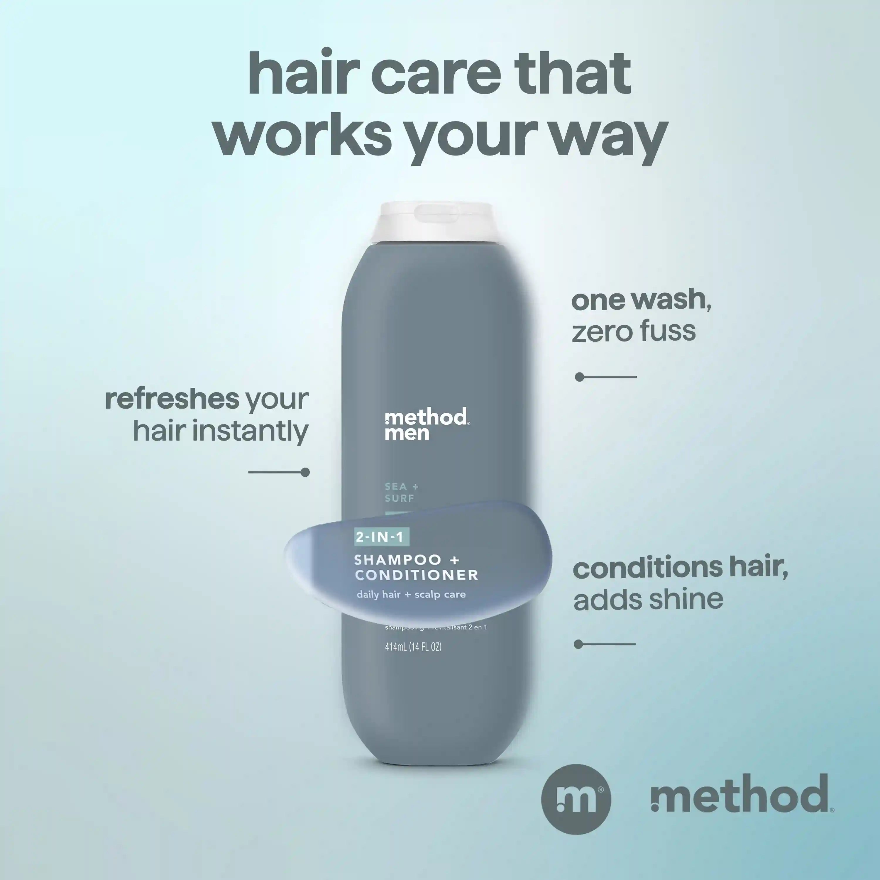 men 2-in-1 shampoo + conditioner - sea + surf, 14 fl oz