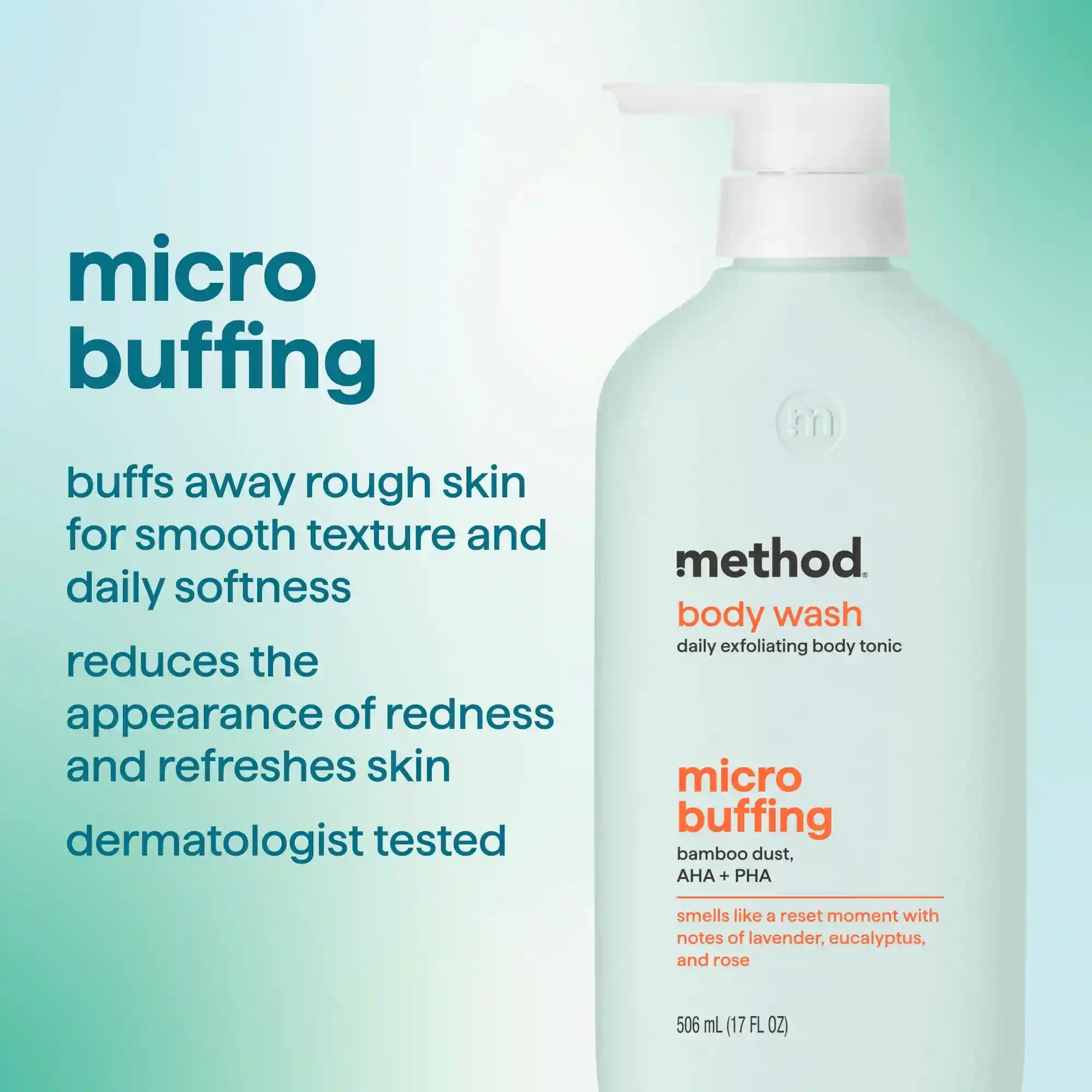 body wash tonic - micro buffing, bamboo dust, AHA + PHA, 17 fl oz