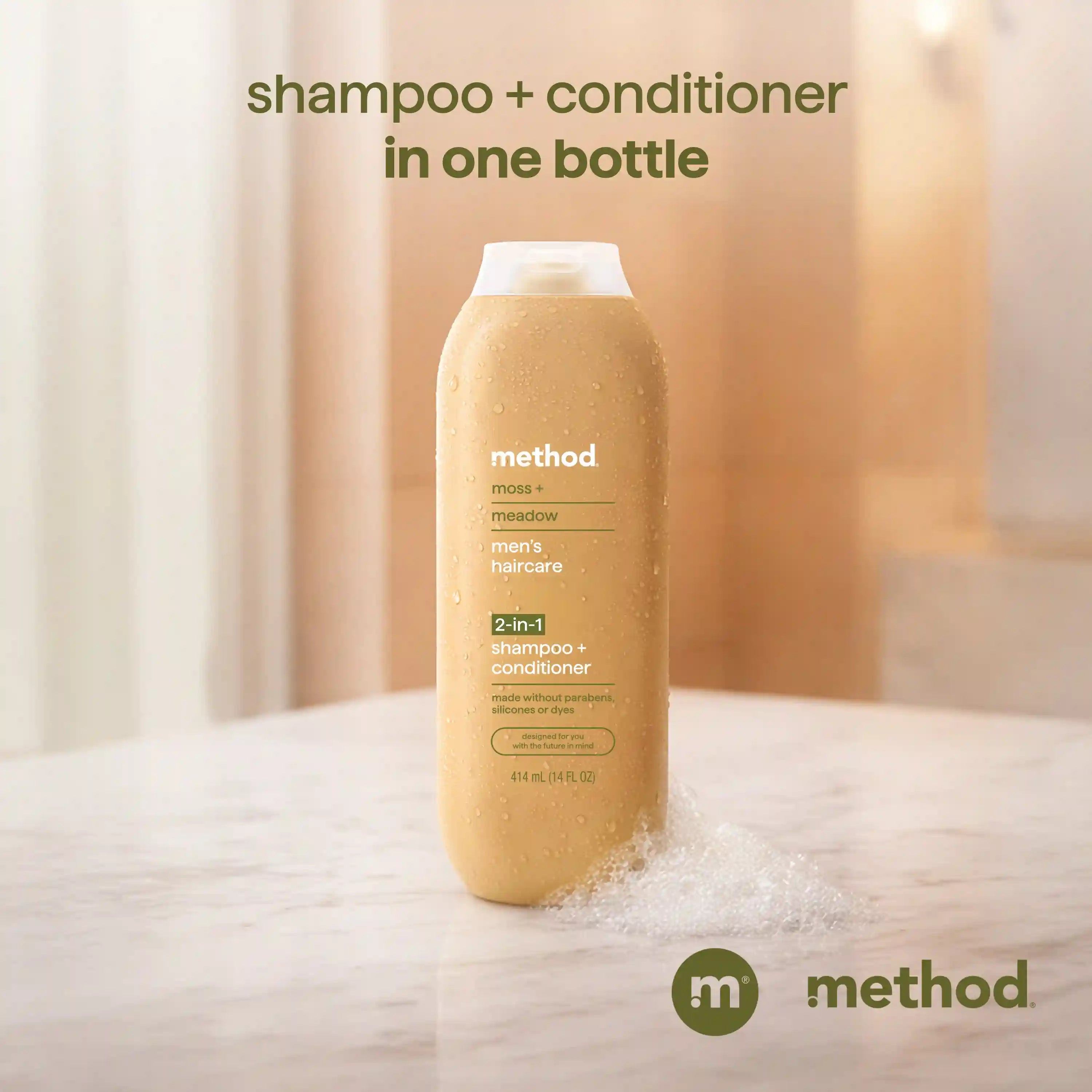 men 2-in-1 shampoo + conditioner - moss + meadow, 14 fl oz