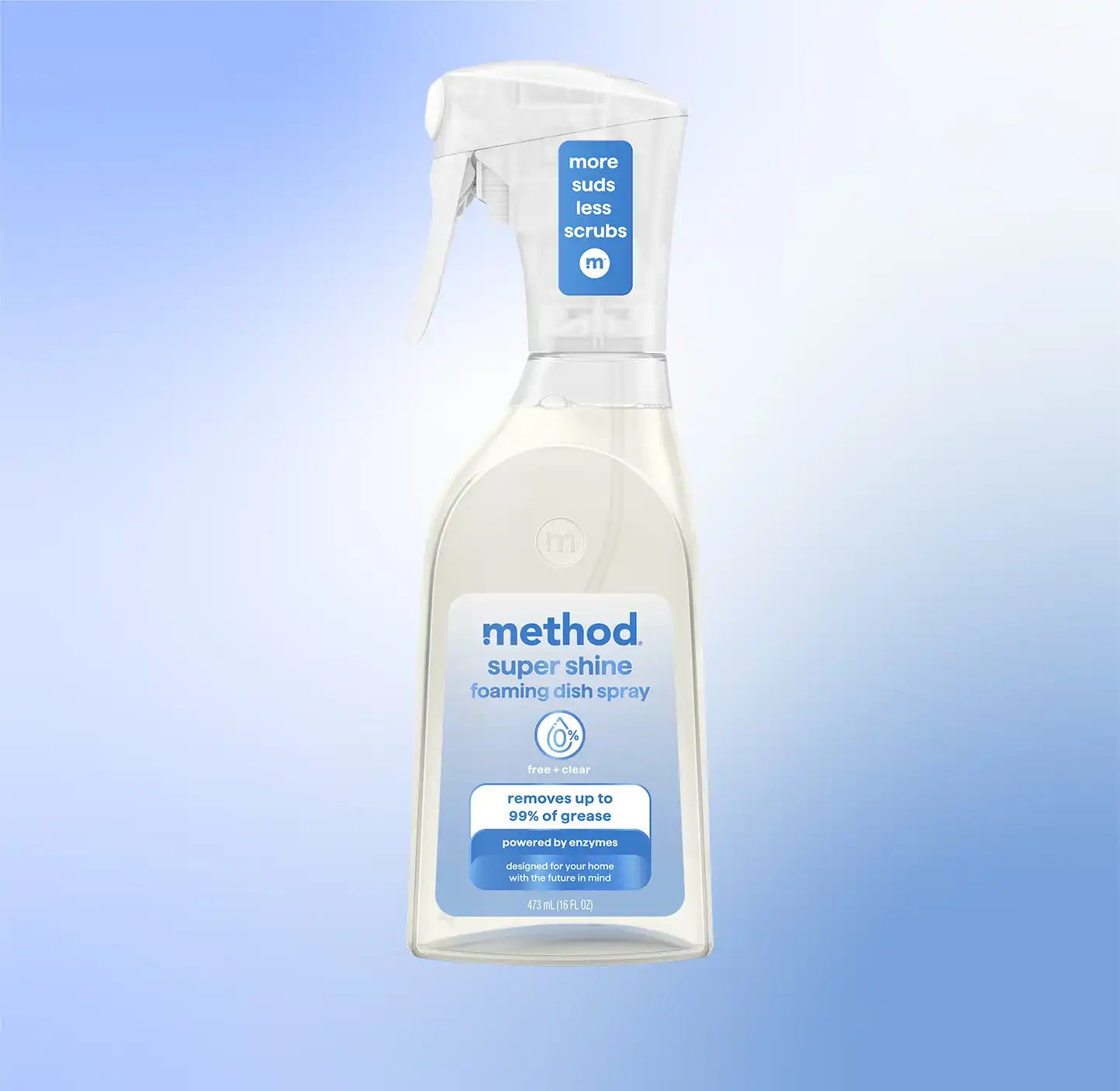 super shine foaming dish spray - free + clear, 16 fl oz