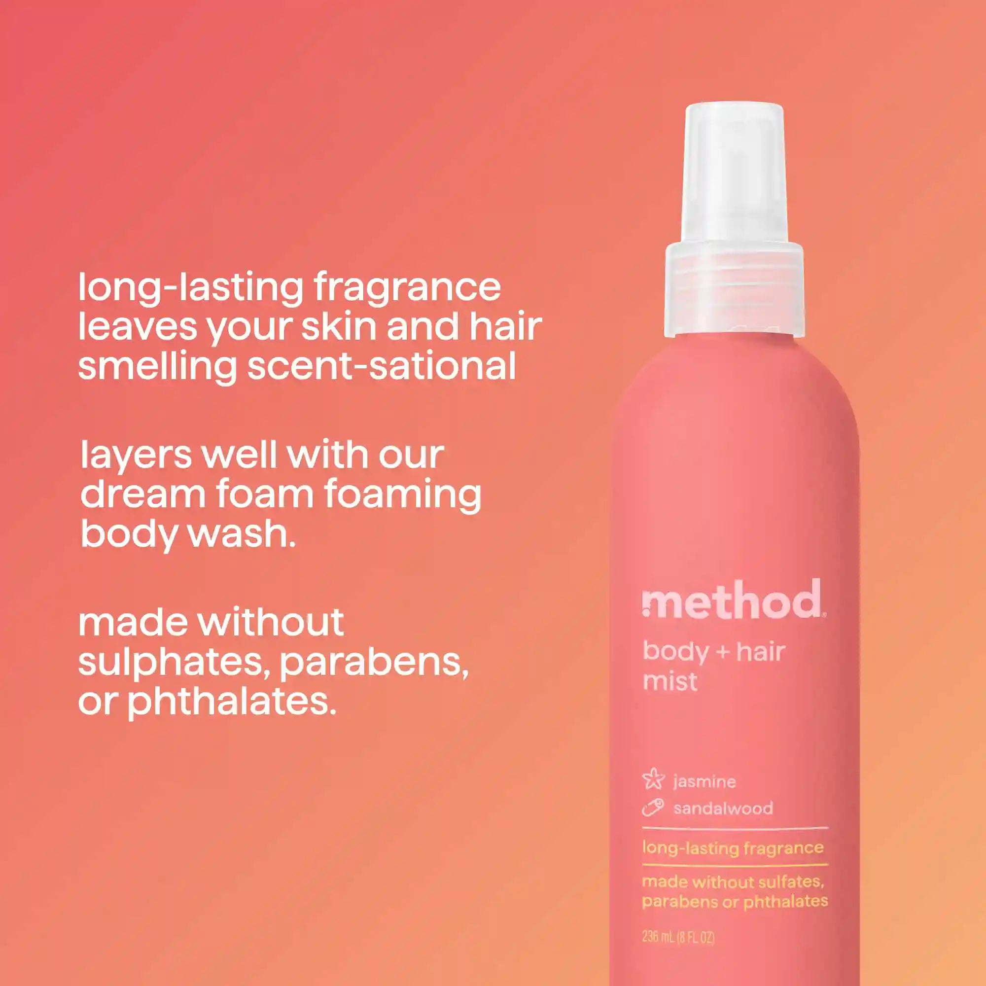 body + hair mist - jasmine + sandalwood, 8 fl oz